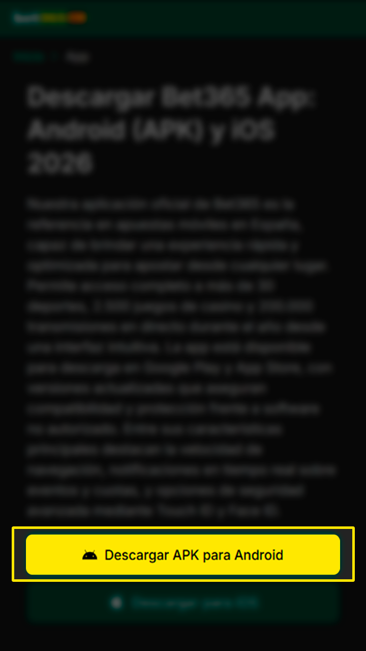 Primer paso para configurar la app de Bet365 en dispositivos.