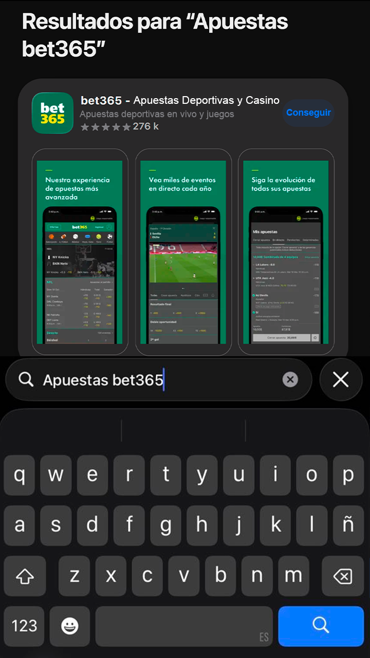 Localización de la app oficial de Bet365 en iOS.