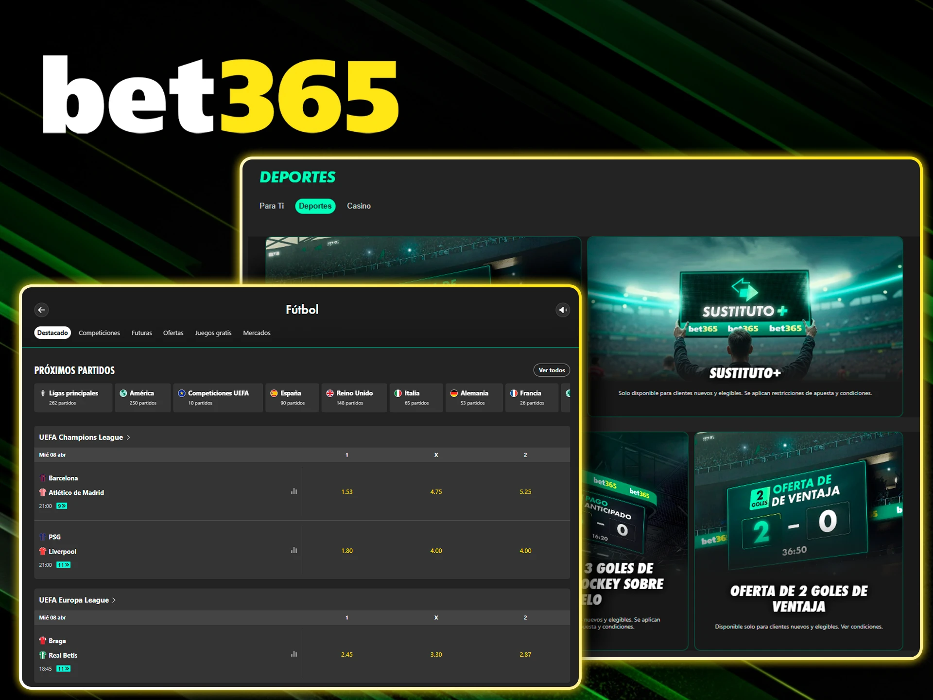 Reembolso de apuestas por marcador sin goles en Bet365.