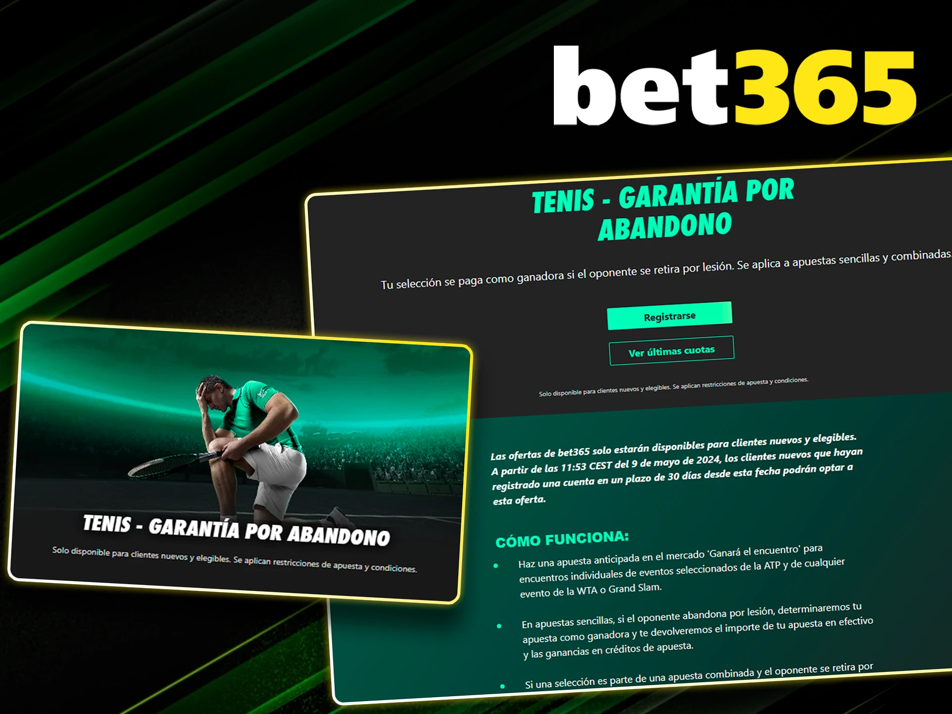Ventajas en apuestas de tenis ante retiradas en Bet365.