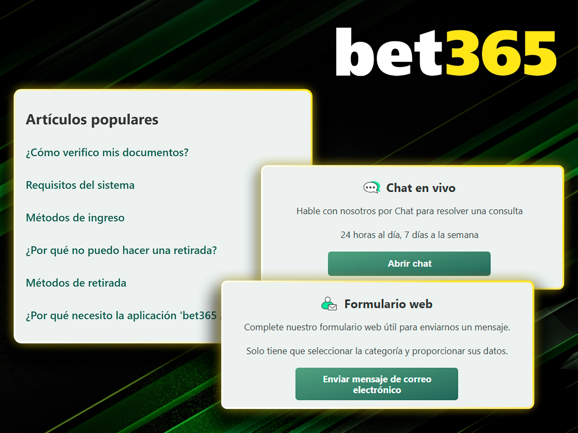 Contacta con el soporte técnico de Bet365 para resolver dudas.