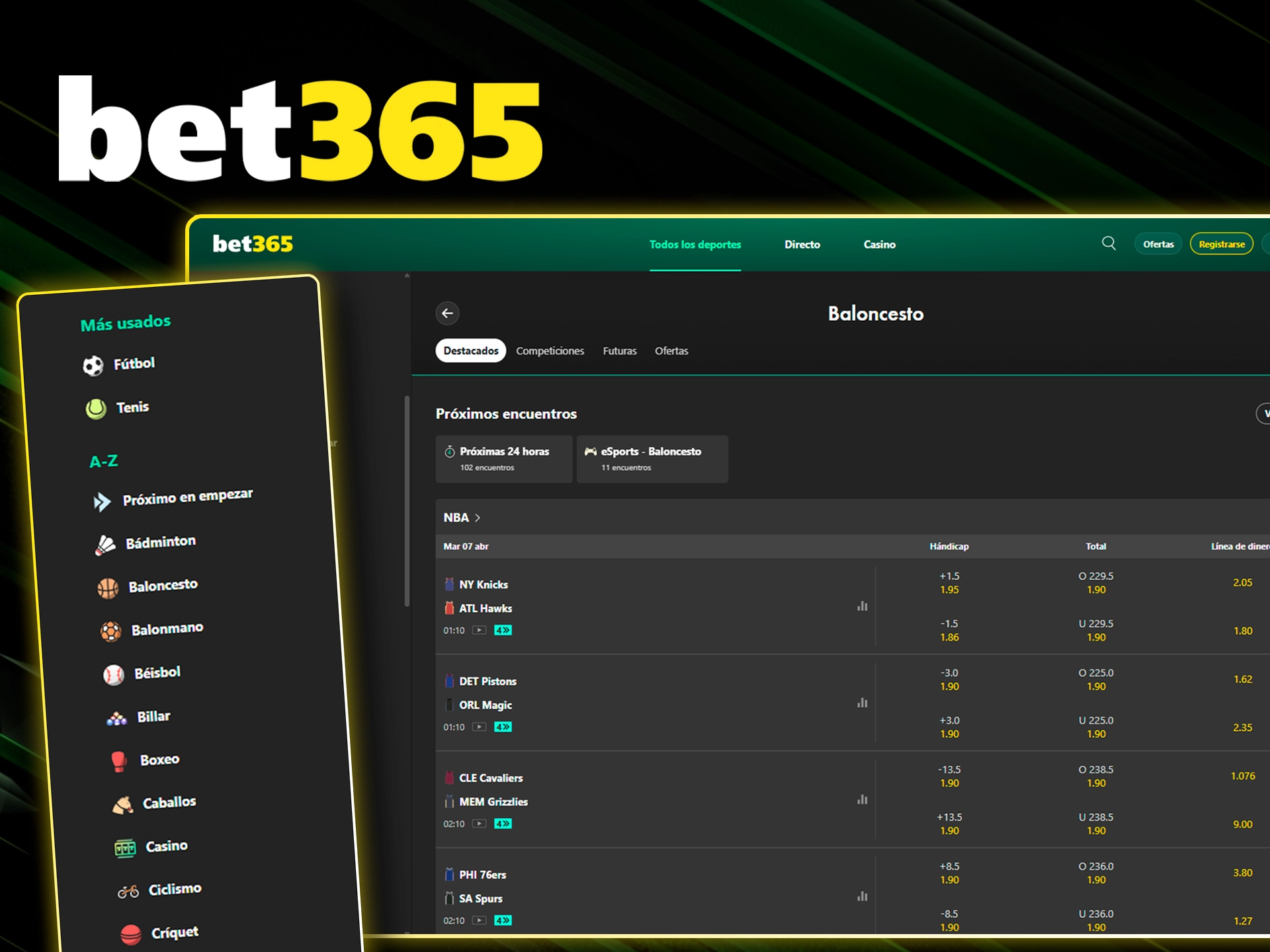 Realiza apuestas de baloncesto y deportes minoritarios en Bet365.