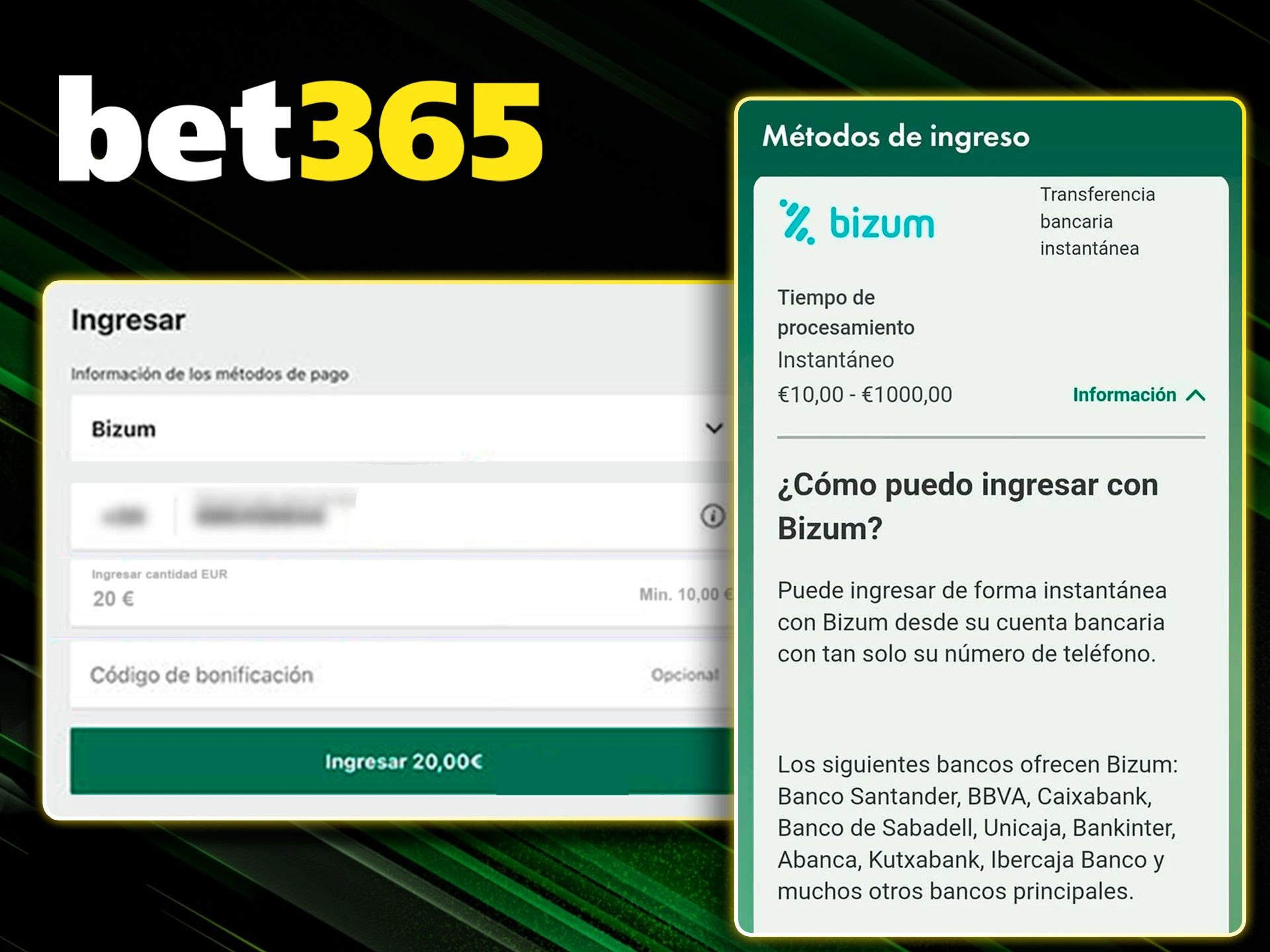 Cómo realizar depósitos instantáneos con Bizum en Bet365.