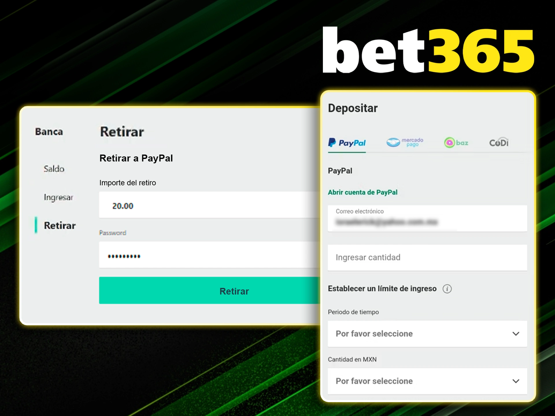 Reglas de retiro de fondos por PayPal en Bet365.